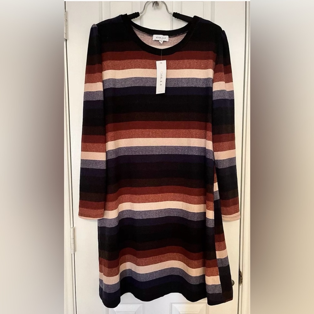 🌺 NWT Gilli Womens Sz 1X Long Sleeve Striped Sweater Dress